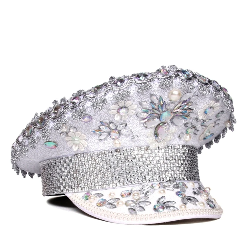 

Sparkling Captain Hat Heavy Crystal Sequins Pearls Hat for Bachelorette Party Captain Hat Bride Hat for Actor Actress