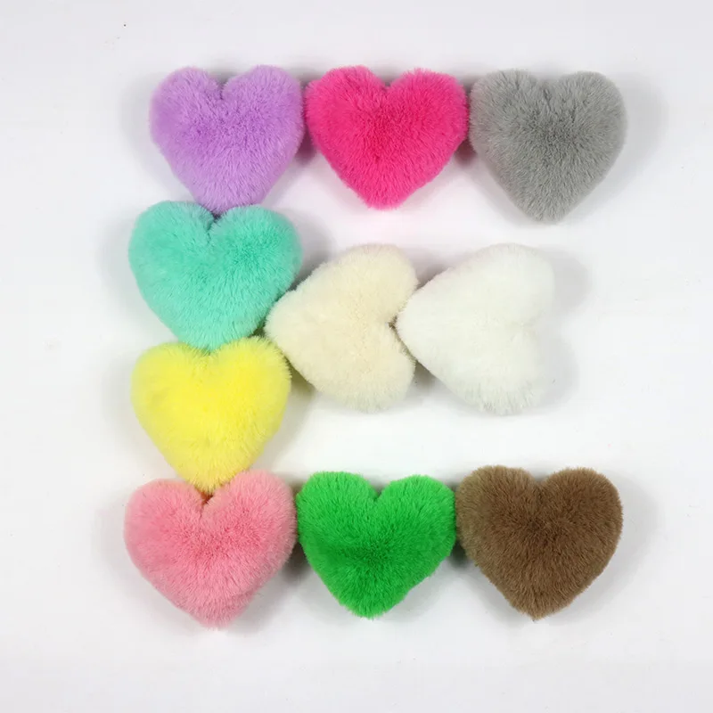

Candy Color Heart Shaped Pendant Craft Accessories Plush Love Heart Pompom Ball Keychain Home Decor Handmade Diy Supplies 10x8cm