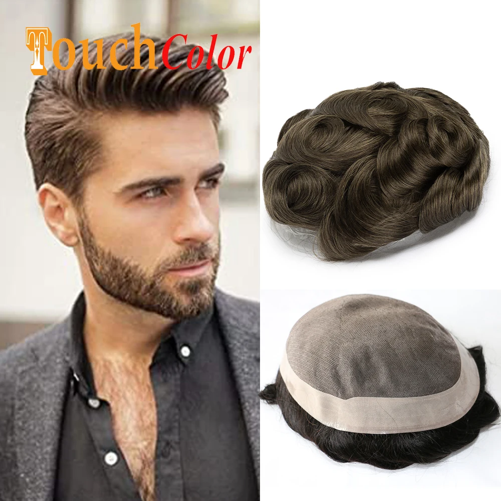 100Density Male Prosthetic Hair Pu Mono Wig Toupee Men'S Capillary