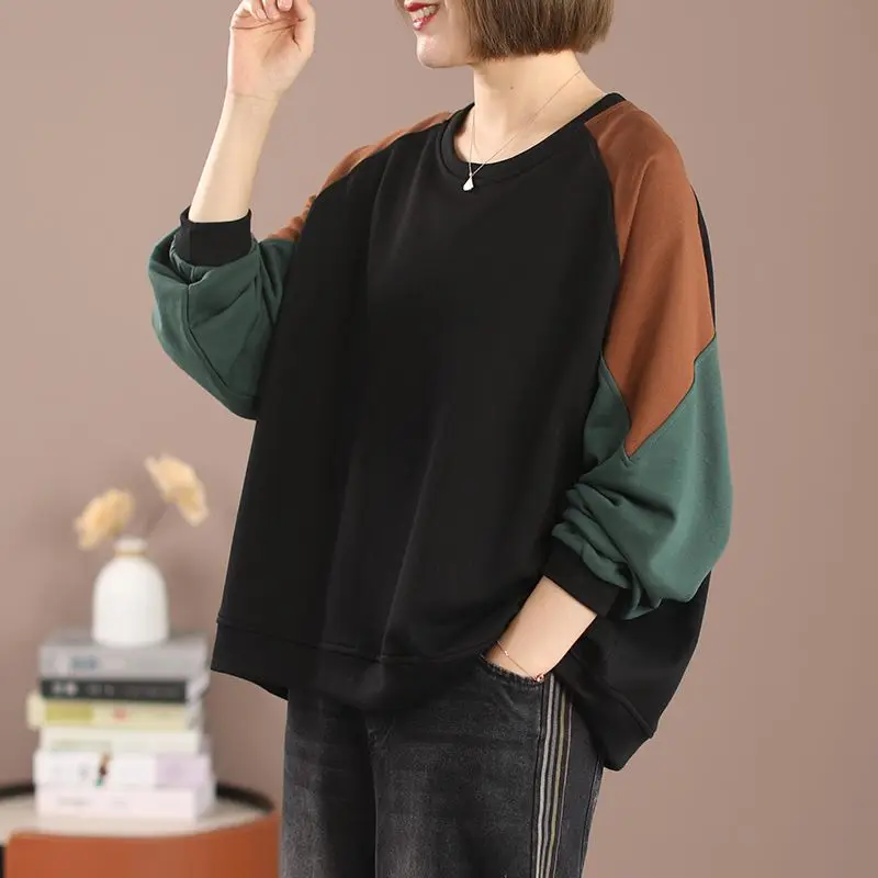 2023 Autumn and Winter Women's Office Commuter Loose Art Colored Casual Versatile Comfortable Round Neck Long Sleeve Sweater