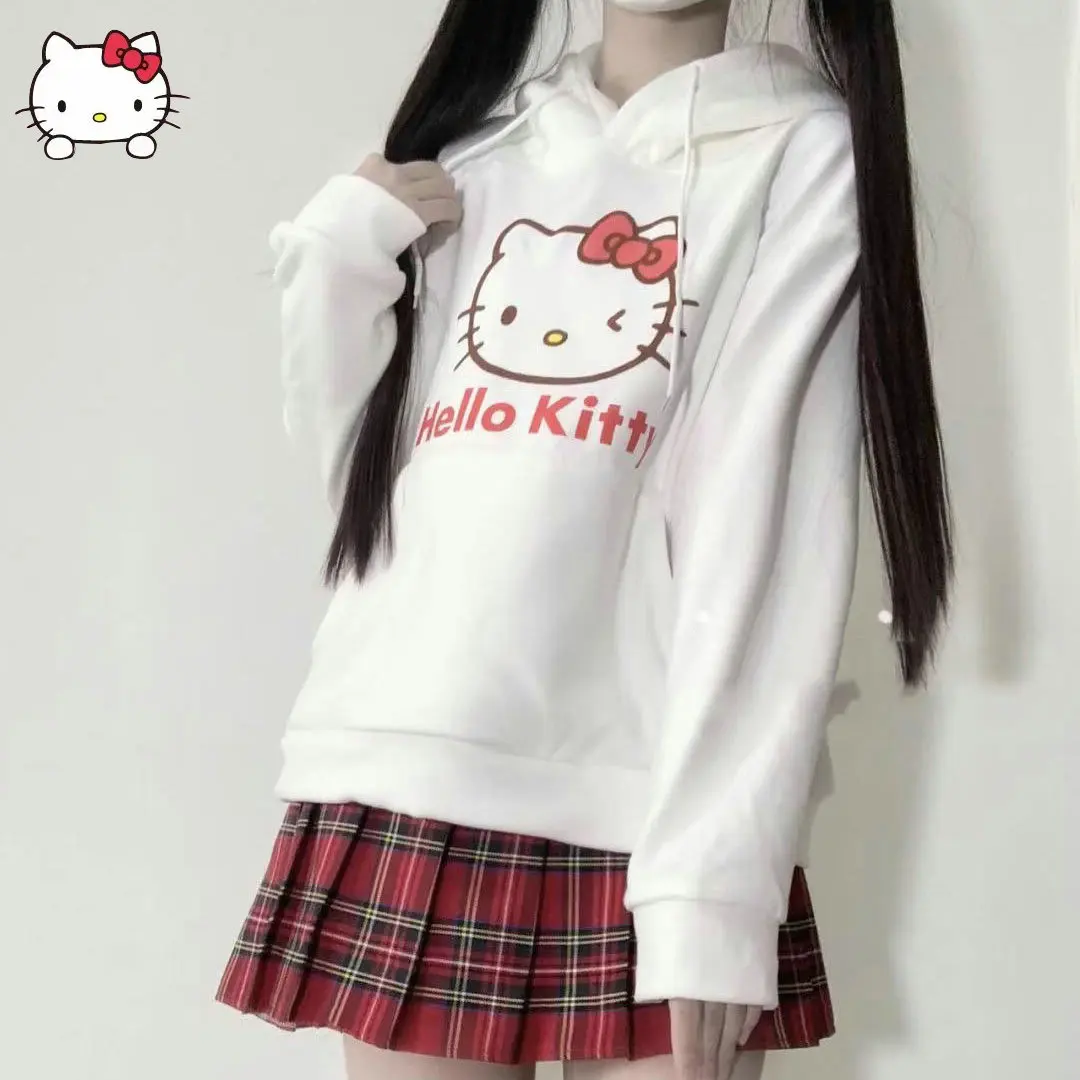 

Sanrio Hello Kitty Women Y2K Clothes Hoodies Harajuku 2022 Autumn Sweatshirts Kawaii Streetwear Loose Hooded Cartoon Jacket Coat
