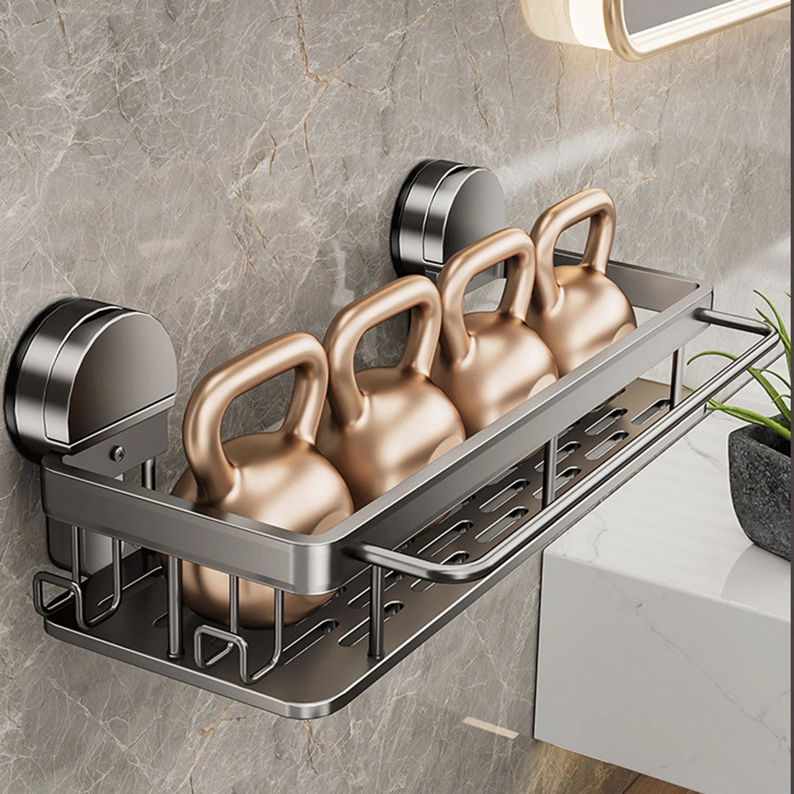 Suction Cup Bathroom Shelf No Drill Wall Mounted Shampoo Bottle Shower Rack Toilet Storage Rack Aluminum Bathroom Kitchen 4