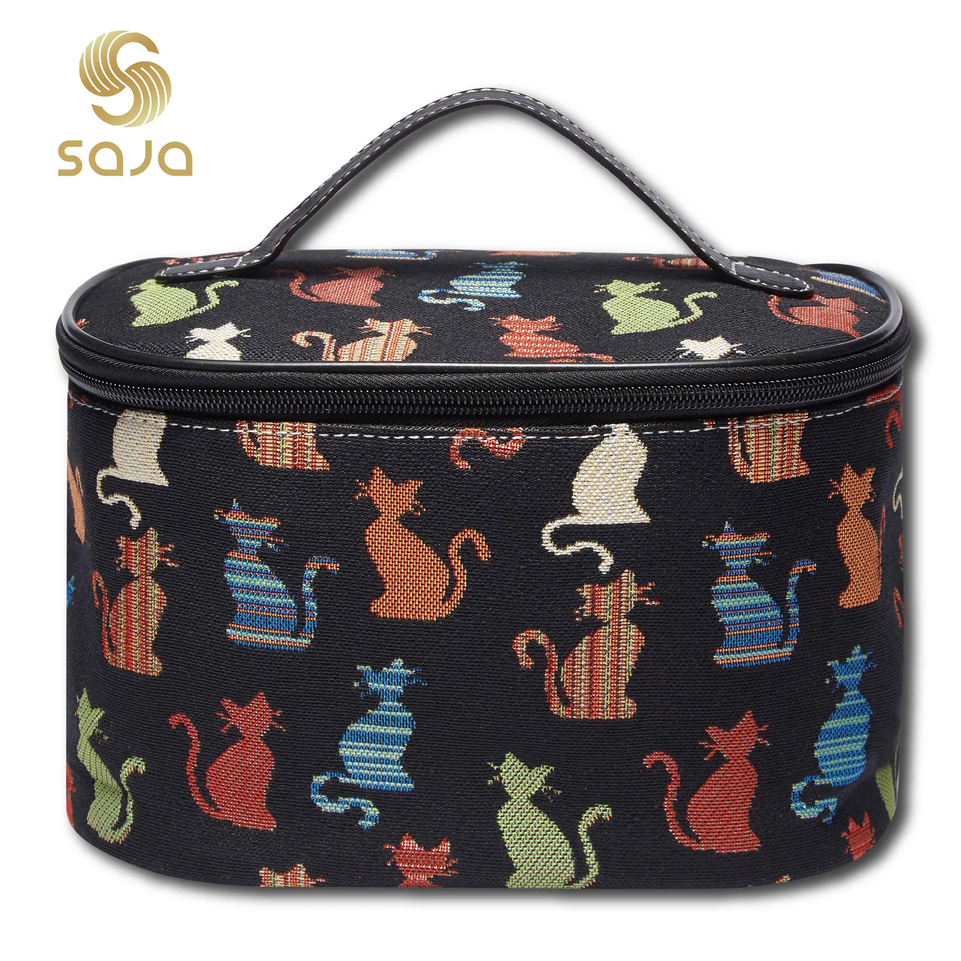 SAJA Women Makeup Bag Zipper Cosmetic Bag Female Travel Make Up Beauty Toiletry Storage Organizer Case Cute Cat Animal Pattern