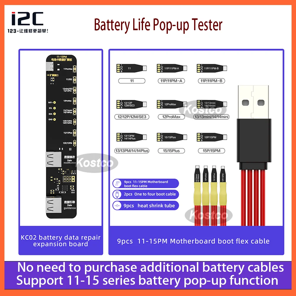 

I2C KC02 Battery Data Repair Expansion Board Modifying Battery Efficiency for IPHONE 11-15PM Applicable to I6S KC03 KC01 BR-13