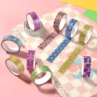 10Rolls Random Color Glitter Stickers Paper Adhesive Tapes DIY Decorative Label Craft Stickers For Office School Gift Packing 2