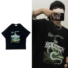 

Cotton Women Clothes Hip Hop Street Viper Print Loose Oversized T-shirt Kawaii Goth Harajuku Vintage Punk Tee y2k Black футболка