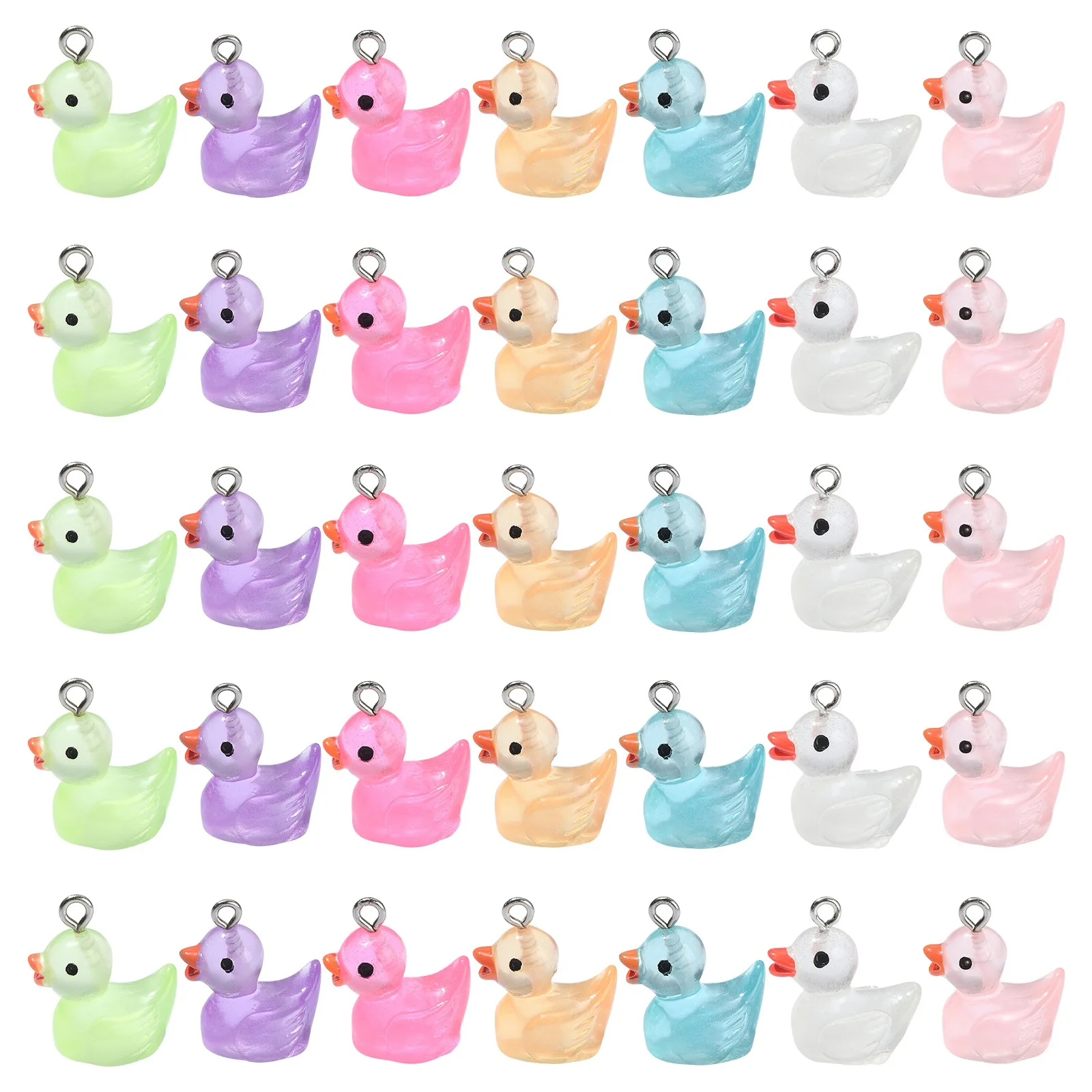 35pcs 7 Stile leuchtende Harz Ente Charms kleine Enten form Charms bunte Tier Charms für DIY Schmuck machen Schlüssel bund