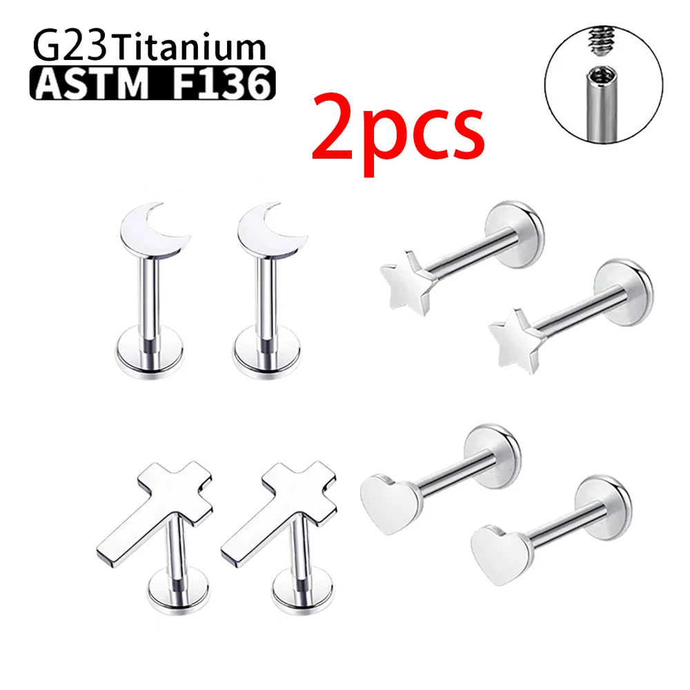 2pcs Small Stud Earrings for women G23 Titanium Piercing earrings Body Jewelry Cross Beautiful Gift Heart And Star Accessories