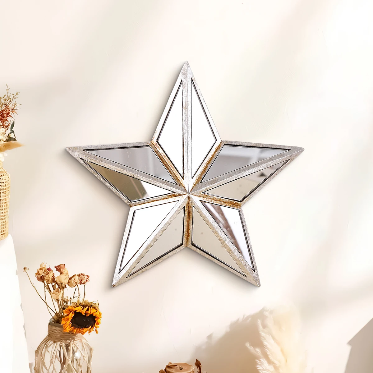 1PC, retro five-pointed star resin material glass mirror wall decoration hanging