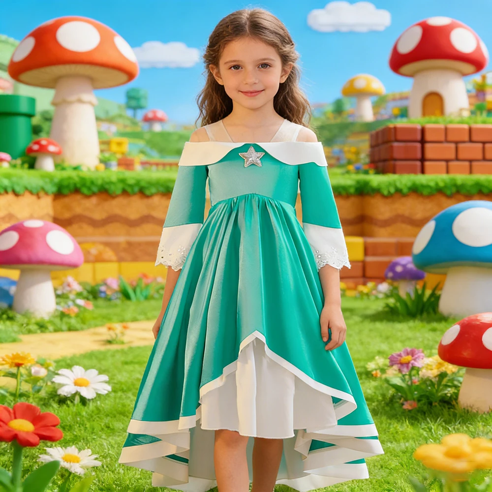 2026 New Movie Rosalina Dress Kids Girls Peach Princess Cosplay Costume ...