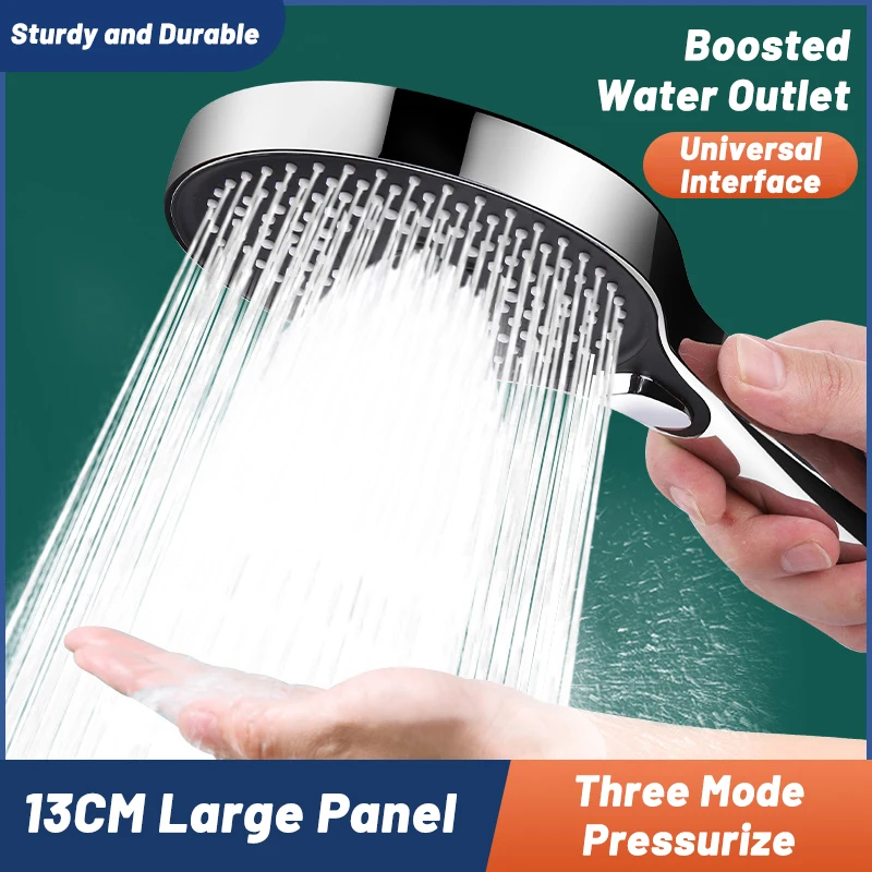 Shower Head 3 Modes Adjustable Large Panel High Pressure Pushbutton Shifter ABS Material Silicone Texture Bathroom
