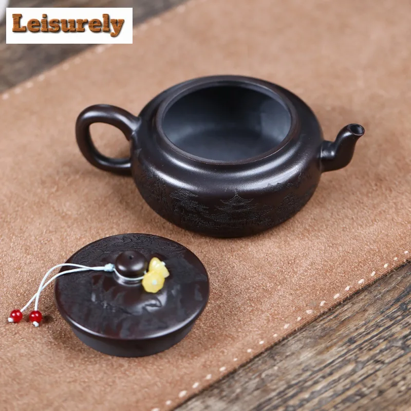200ml Yixing Purple Clay Teapots Artists Handmade Asahi Hat Pot Raw Ore Antique Brass Mud Kettle With Strainer Zisha Teaset Gift