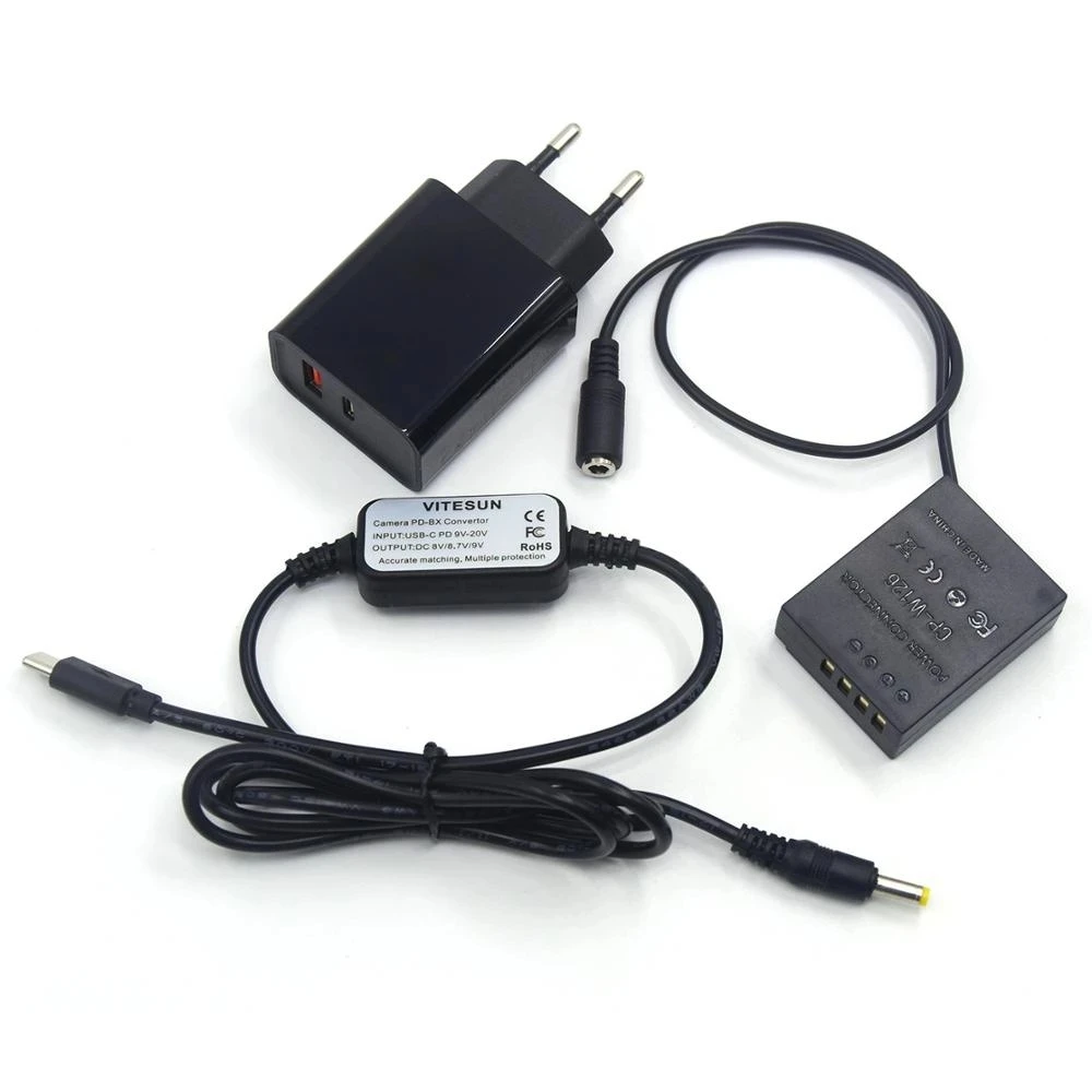 USB Type-C 충전기 케이블 + CP-W126 더미 배터리 + Fujifilm X-PRO1 X-E1 X-E2 X-T1 T10 X-T2 X-A1 HS33 HS50 EXR용 PD 충전기