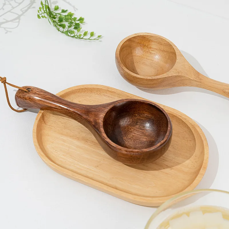 Wooden Scoop Spoon Creative Japanese Style Household Whole Wood Long Handle Dry Rice Spoon Practical Wooden Measuring Spoon Water Ladle