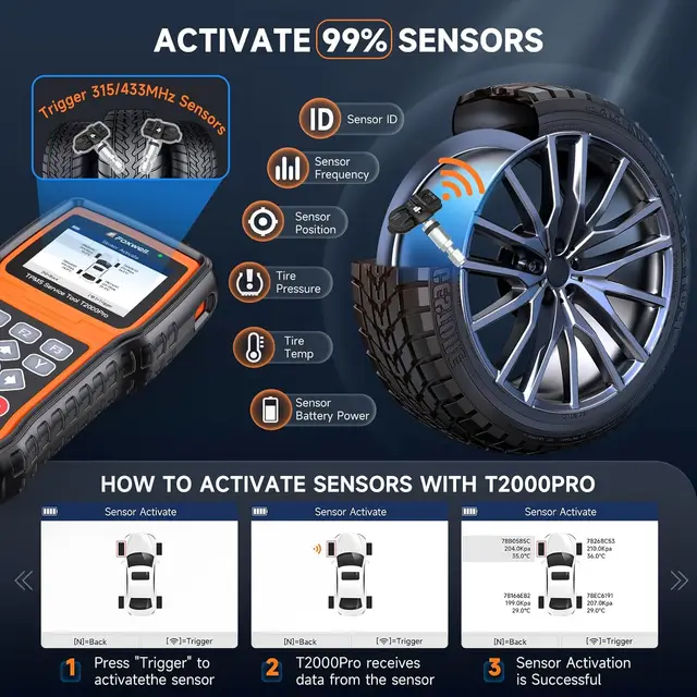 FOXWELL T2000 PRO Auto Tire Pressure Tool TPMS Relearn Activate Sensors Programming Car OBD2 Code Reader Diagnostic Tools 2