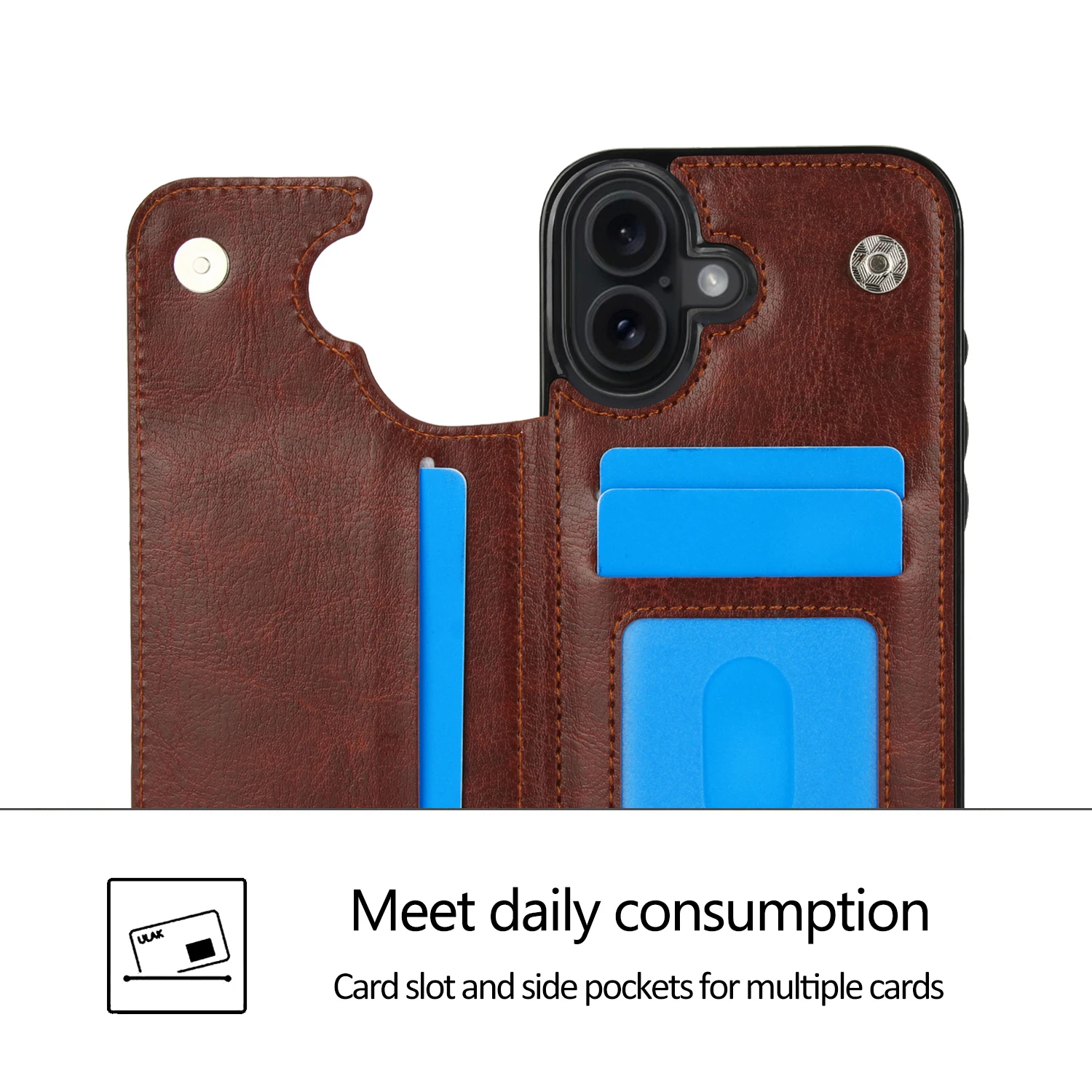 Elegant Solid Color Leather Wallet Case with Double Buckle and Card Slot