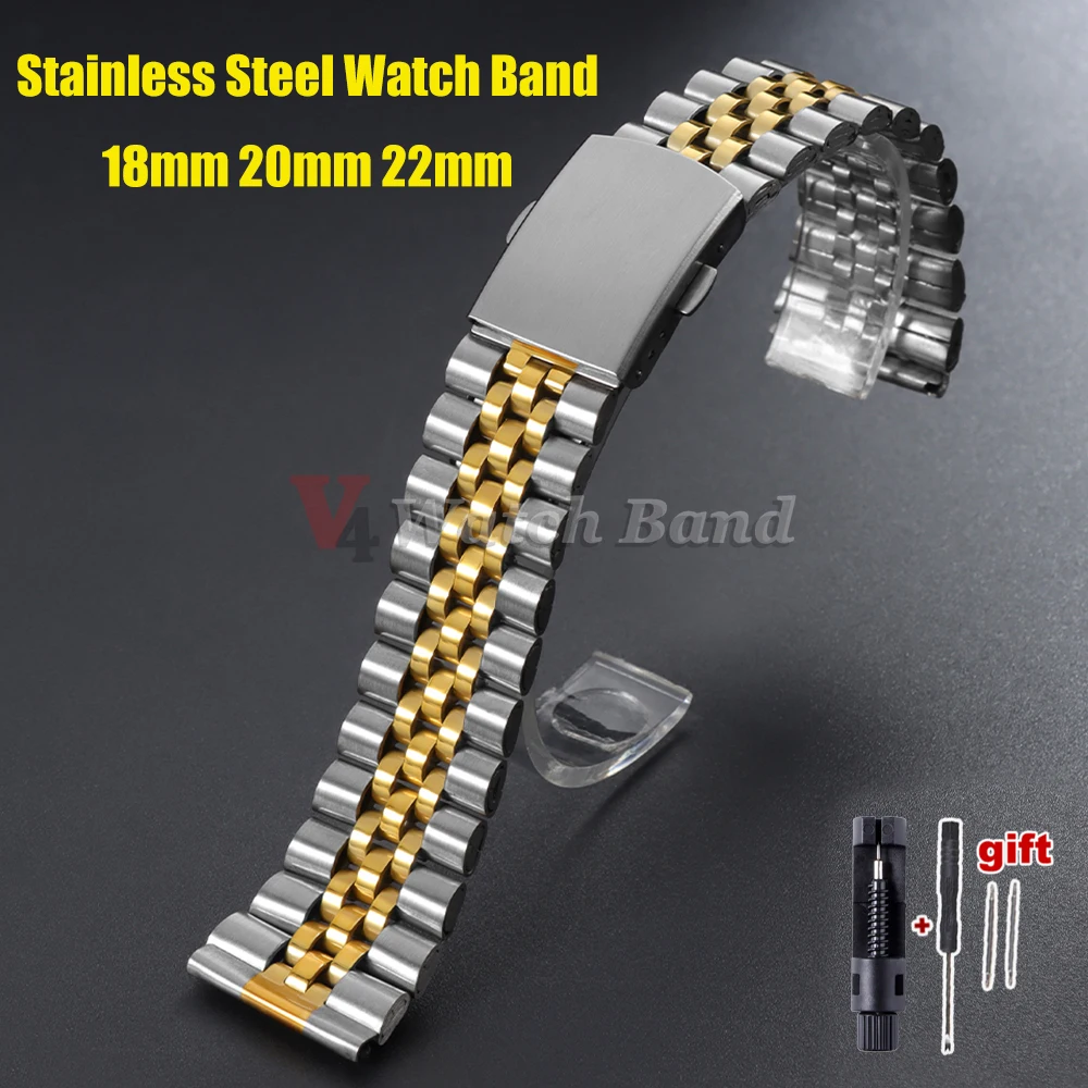 Elegant Stainless Steel Metal Bracelet for Smart Watches - Silver & Gold Replacement Strap
