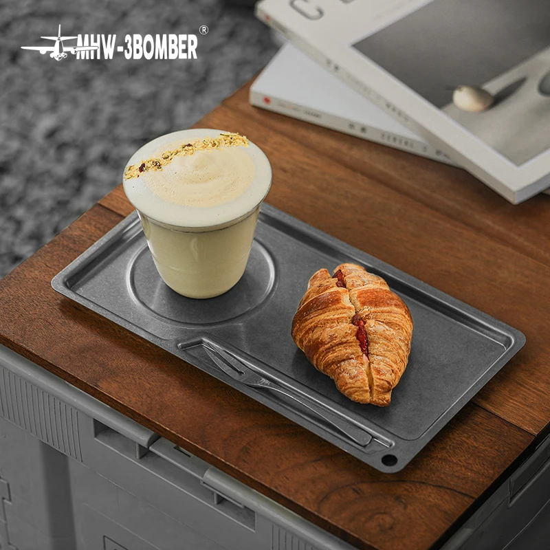 MHW-3BOMBER Stainless Steel Food Serving Tray Dinner Plate Coffee Bar Accessories Rectangular Kitchen Decorative Dessert Plates