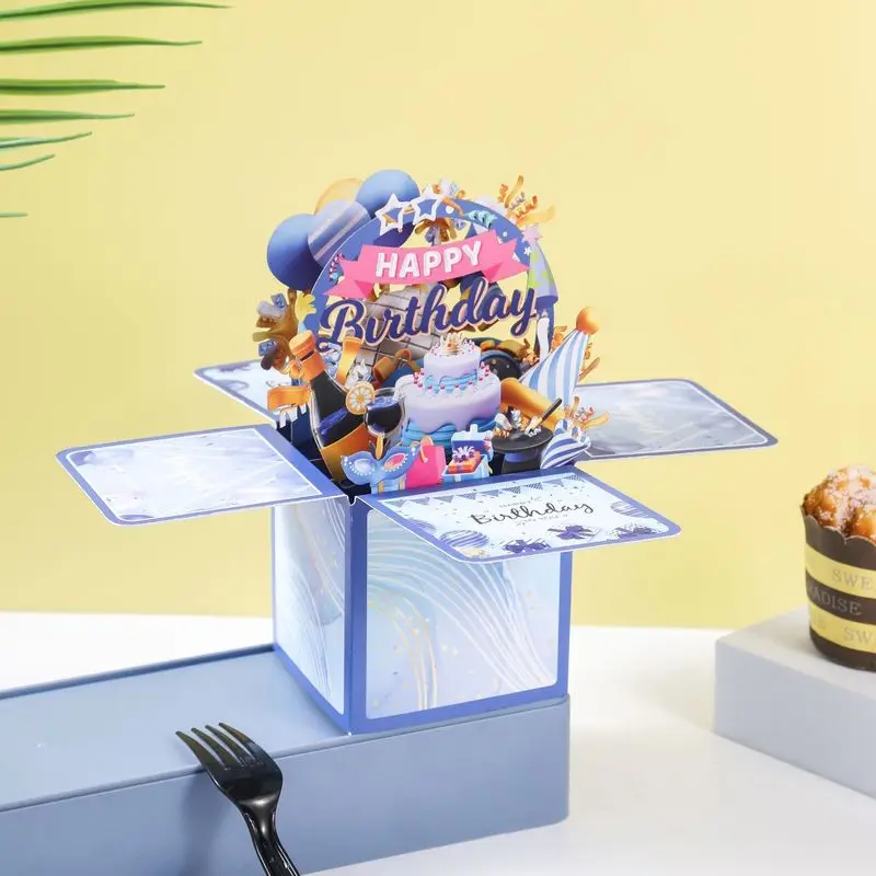 New Colorful HAPPY BIRTHDAY 3D Card Creative Handmade Hollow Paper Carving Birthday Card 3D Box