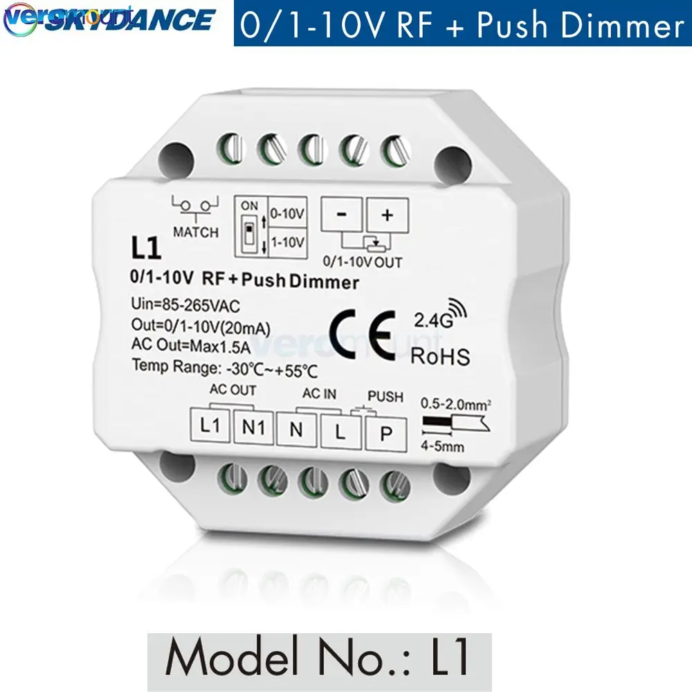 

Skydance L1 100-240V AC RF 0/1-10V Dimmer 1 Channel Output Control Dimmable LED Power Supply Achieve On/Off and 0-100%