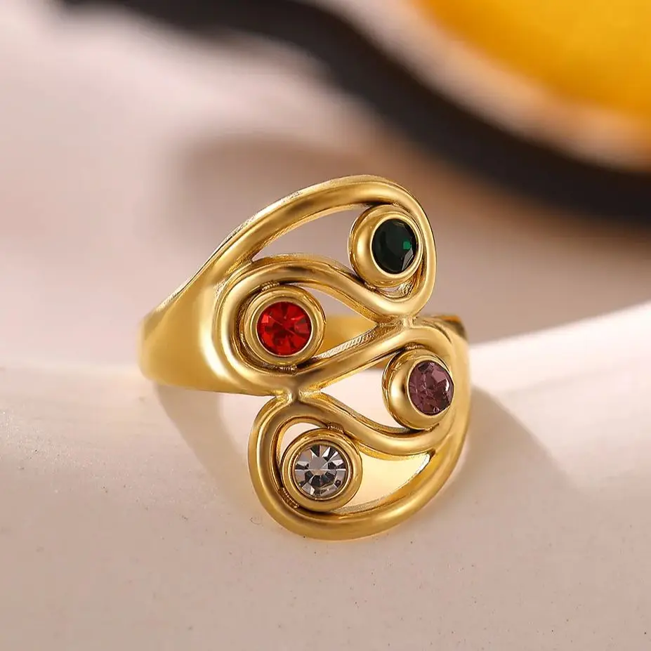 Colorful Zircon Geometric Rings for Women
