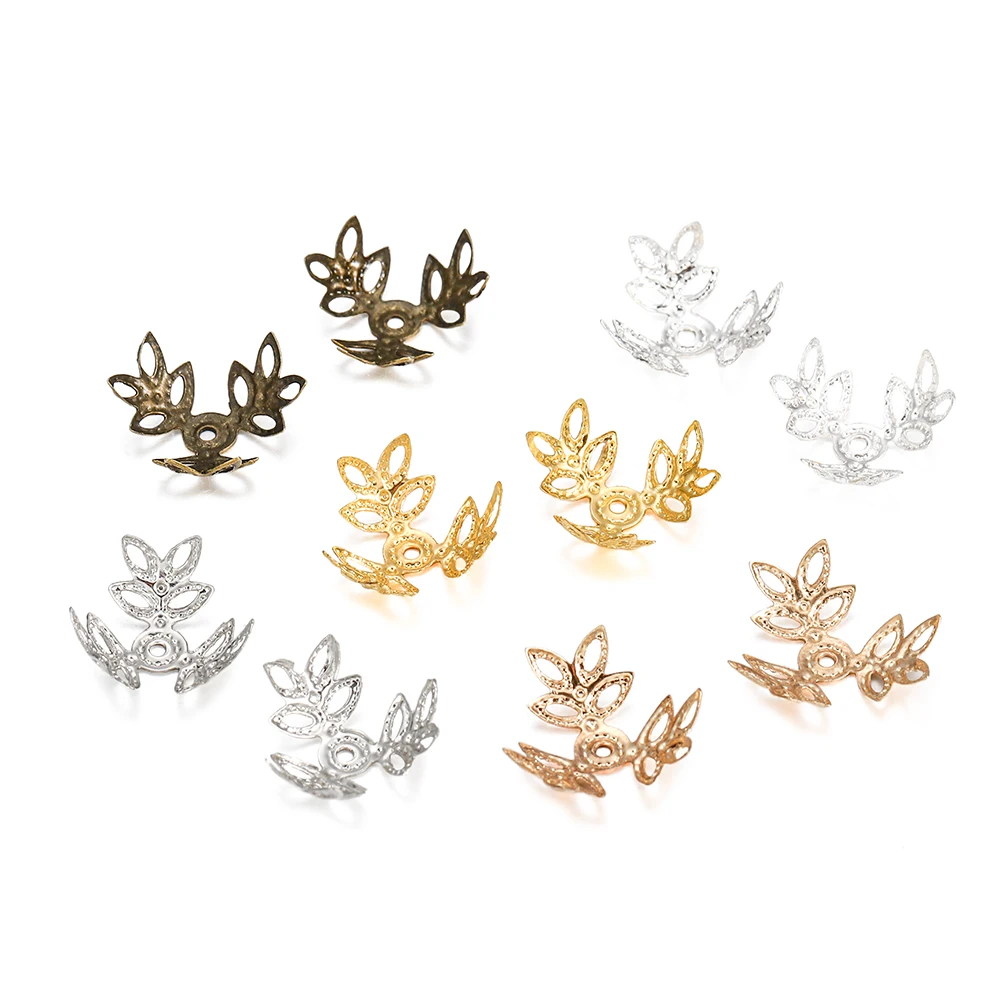 Spacer Beads 100pcs/lot 16x16mm Metallic KC Gold Three leaves Spacer Beads End Cap For DIY Jewelry Making