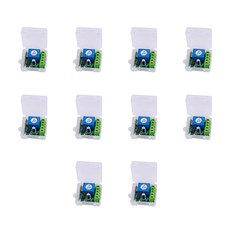 

Радиорелейный приемник, 10 шт., 12 В постоянного тока, 1 канал, 433 МГц, универсальный беспроводной пульт дистанционного управления, переключатель 433 МГц, модуль передатчика «сделай сам»