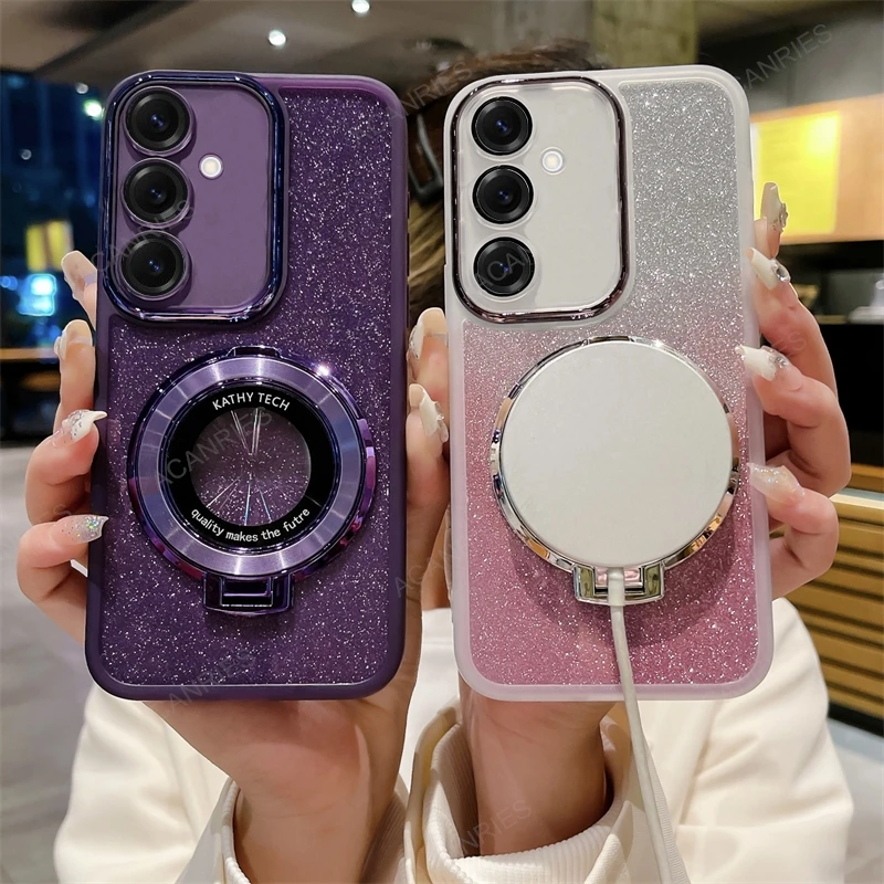 Glitter Clear Silicone Case with Circle Magnetic Stand Cover
