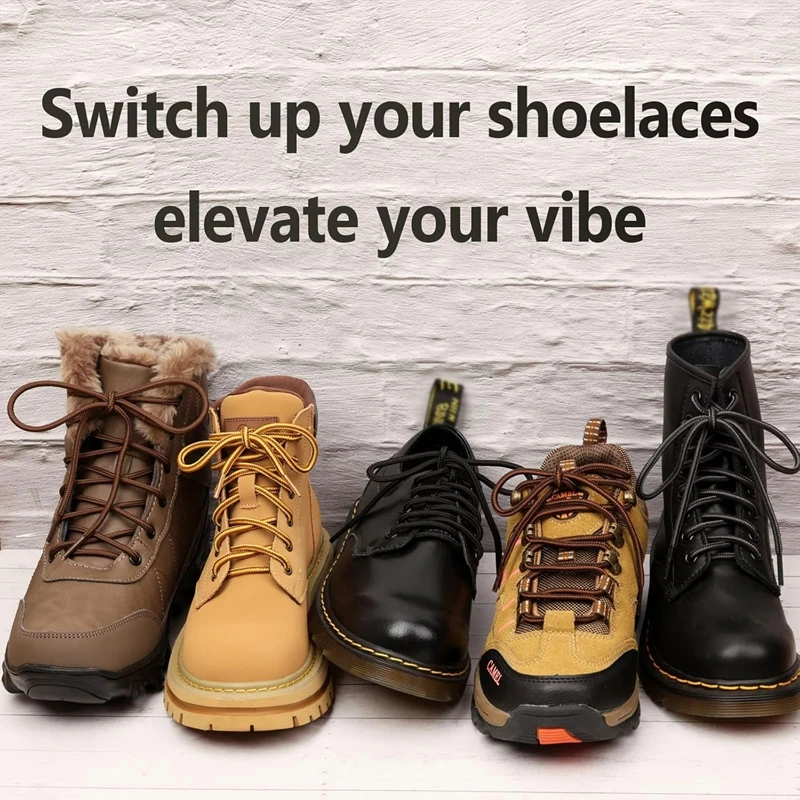 Durable Heavy-Duty Round Boot Laces - 2 Pairs for Hiking, Work, and Outdoor Sports