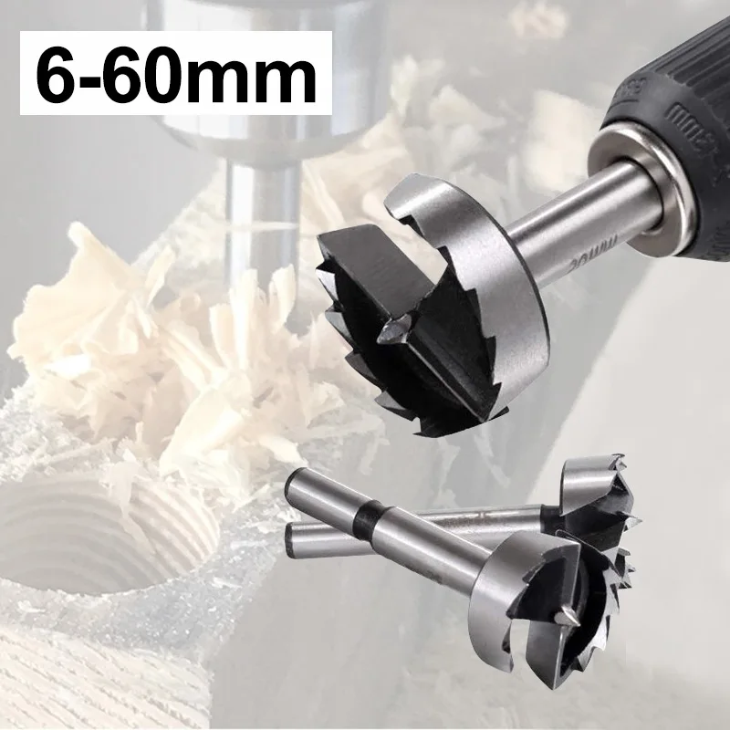 1Pc 6mm-60mm Multi-tooth Forstner Woodworking Tool Hole Saw Hinge Boring Drill Bits Round Shank High Carbon Steel Cutter