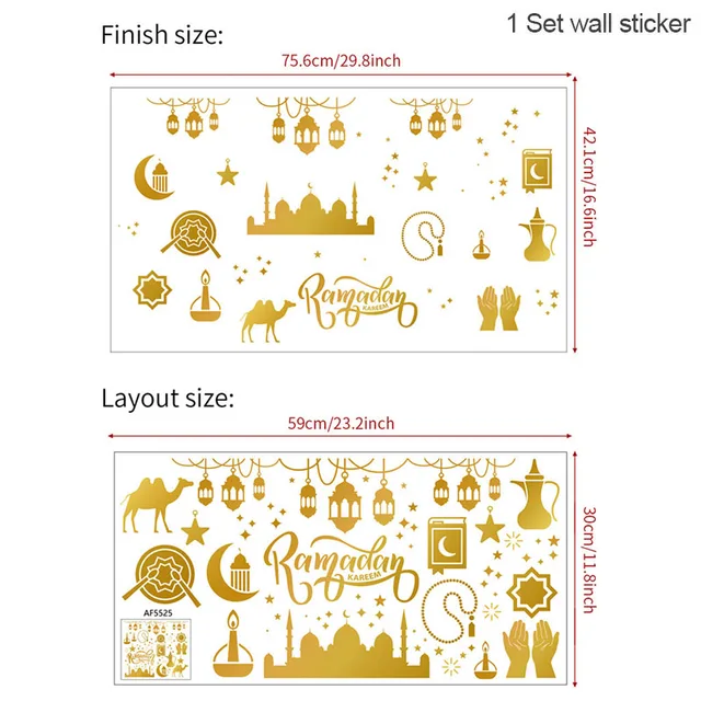 Eid Mubarak Moon Wall Stickers Ramadan Decorations for Home DIY Decal Islamic Ramadan Kareem Muslim Party Decor Eid Al Adh Gifts Style9-gold