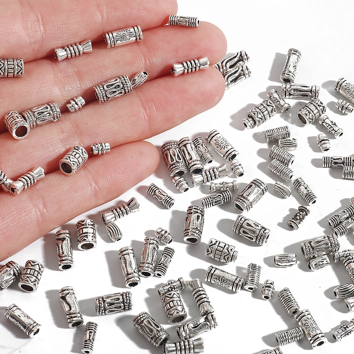 Set of 50/100 Vintage Silver-Tone Alloy Beads and Charms
