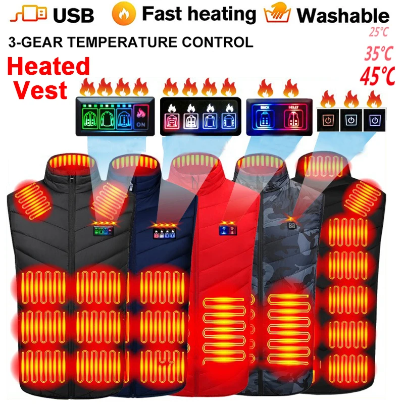 

Men Heated Vest USB Heated Jackets Women Sportswear Thermal Clothing Winter Vest Washable Men's Heating Vest For Camping