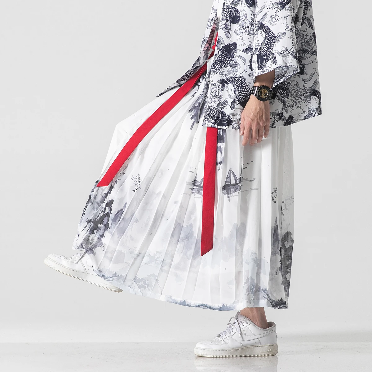 

Fashion Linen Leg Men's Trousers Streetwear Harem Cotton Wide 2023 Male Chinese Style Baggy Hakama Han Fu Pants
