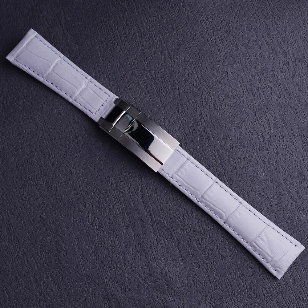 

New High Quality Watch Band 20mm White Leather Strap with Silver Brush Clasp Ladies Watch Strap For OYSTER GMT SKX Black BAY