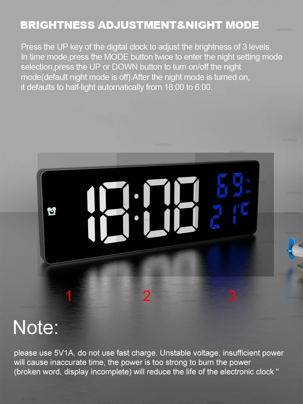 9“ Digital Wall Clock Large LED Screen Temperature Humidity Display Electronic Alarm Clock Home Decoration 12/24H Table Clock images - 6