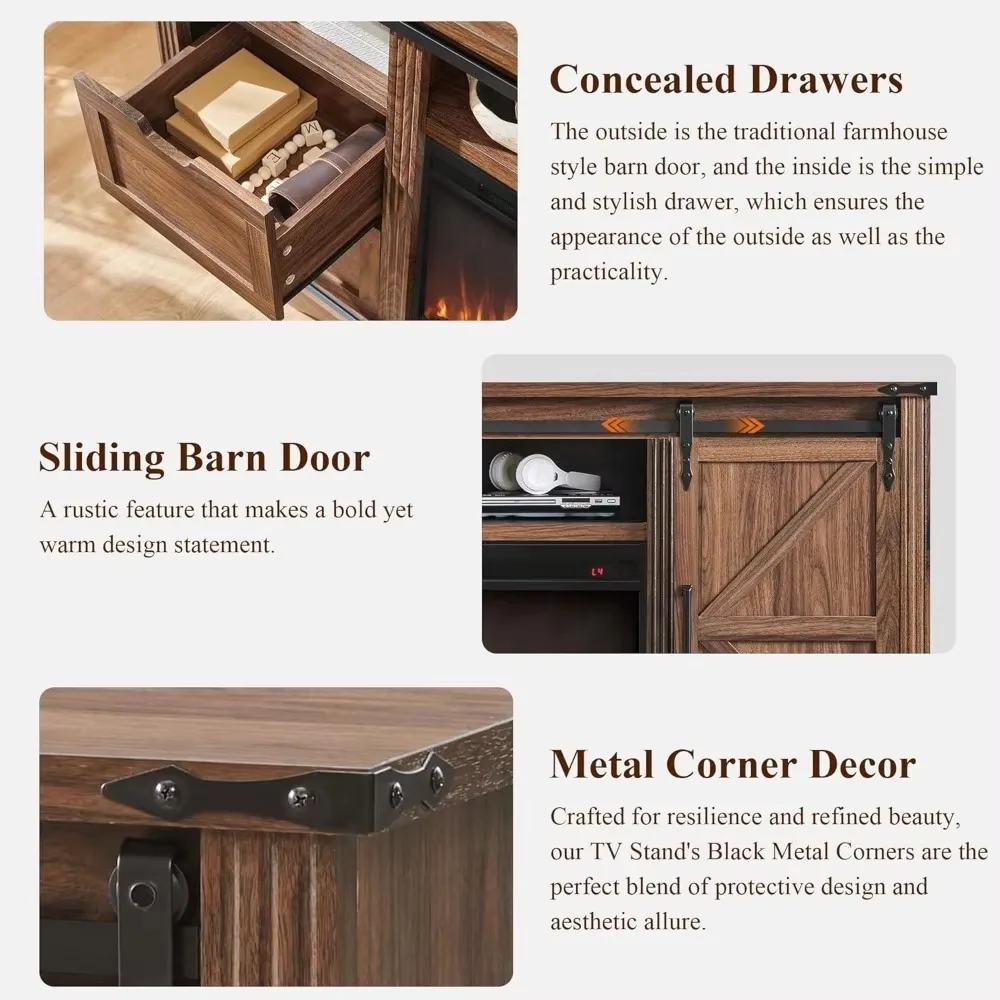 Farmhouse TV Stand for 75+ Inch TV, 32" Tall Entertainment Center w/4 Drawers & Sliding Barn Door, Rustic Media Conso 6
