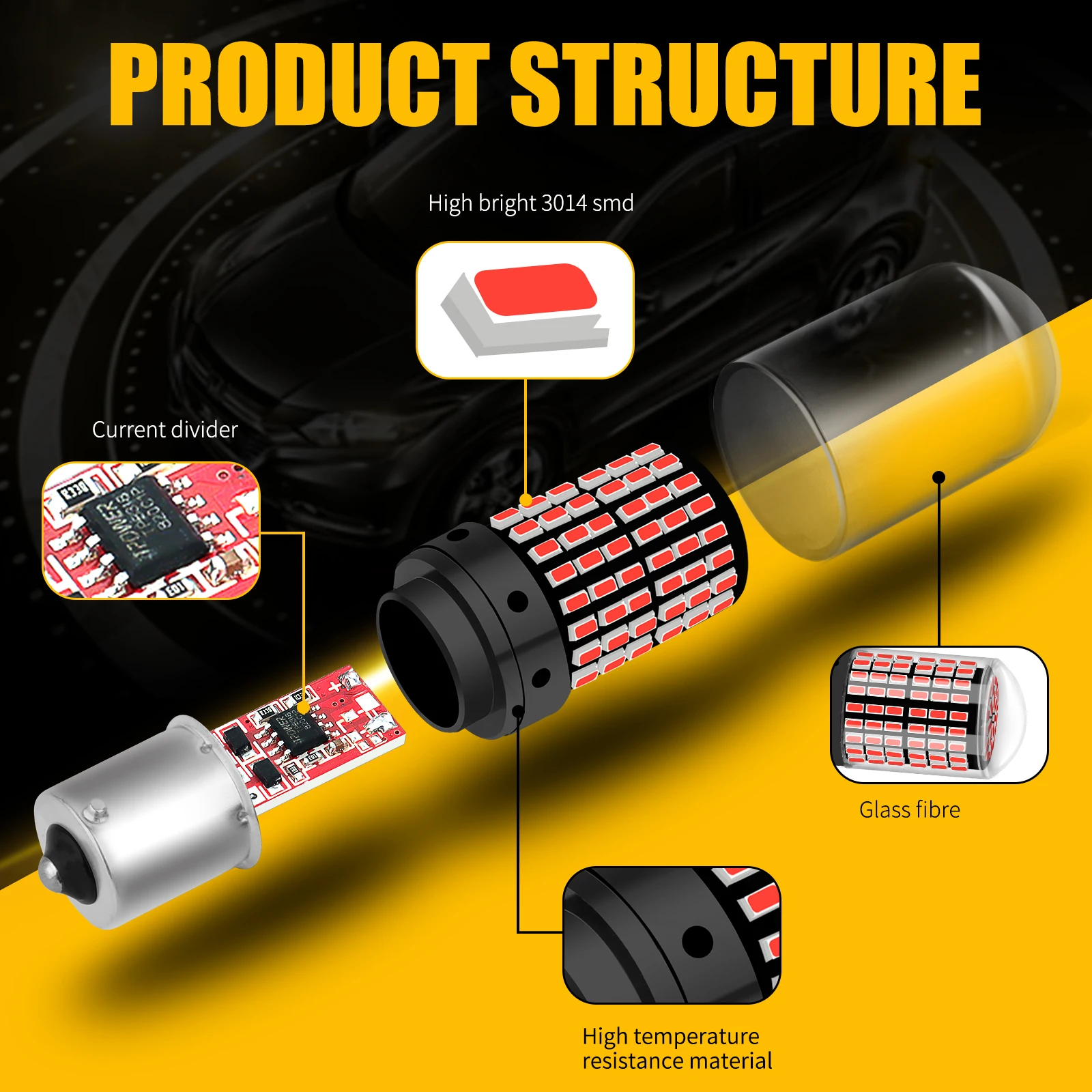 AILEO LED   ÷ ,  ĸ  õ  ĵ  , 3014 Ĩ 144SMD, BA15S P21W, BAU15S PY21W, 2 