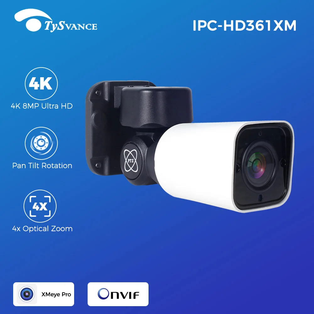 

Наружная цилиндрическая IP-камера XMeye HD 4K 8 МП 5 Мп PTZ, сетевая Водонепроницаемая сетевая IP-камера с 4-кратным оптическим зумом IP66 IR 50 м, система видеонаблюдения CCTV, 48 в POE