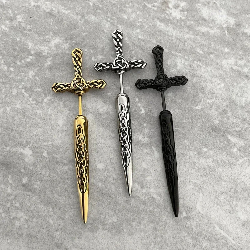 Steel Fun Jewelry Punk Sword Gothic Kinitial Piercing Earrings for Women&Men Goth Pattern Ear Jacket Cross Stud Earring Jewelry stud earrings cross earrings