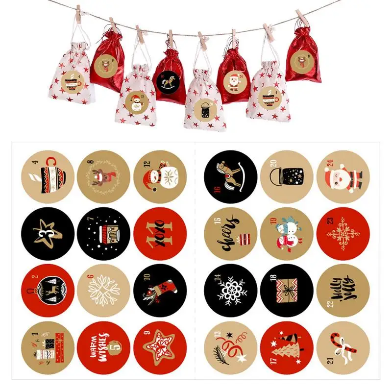 

Advent Calendar Stickers 24 Days Number Sticker Santa Claus Snowman Elk Gingerbread Christmas Label Stickers Christmas Gift Tag