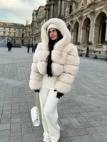 Fashion Warm Faux Fur Thicken Coat For Women Vintage Long Sleeve Hooded Short Female Jackets Autumn Winter Chci Lady Streetwear 1