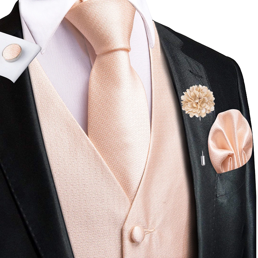 

Hi-Tie Fashion Men's Vests Silk Solid Coral Pink Red Blue Green Black Waistcoat Tie Hanky Cufflinks Brooch Sets Wedding Business