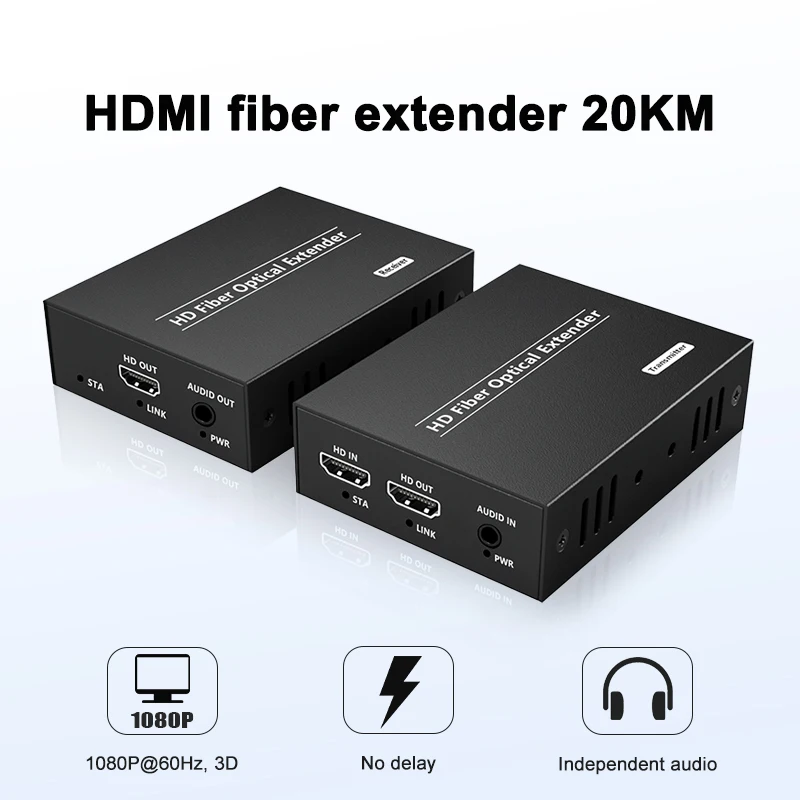 1080P HDMI Over Fiber Converter SC Singmode Single Fiber Up To 20KM Supports Independent Audio and Tx Local Echo 1.25G
