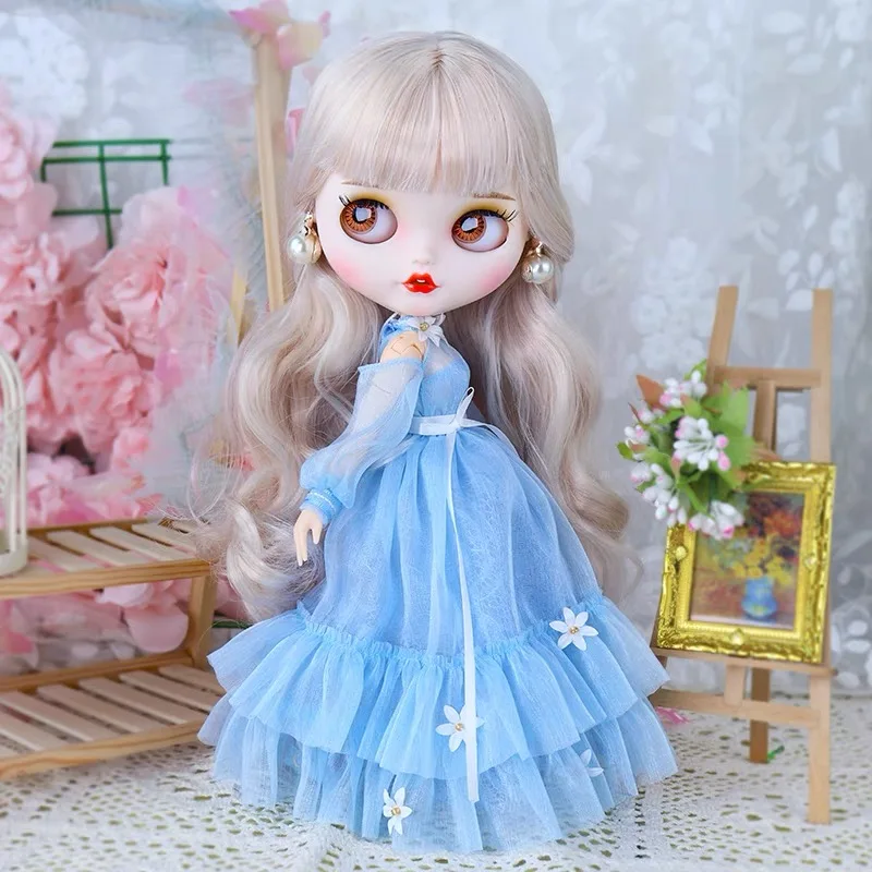 

ICY DBS Blyth 30CM 1/6 Doll OB24 Clothes Elegant Blue Evening Gown Princess Dress Doll Clothes Doll Gift Girl Clothes