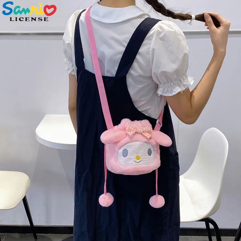 

Sanrio Anime Shoulder Bag Cute Kuromi My Melody Cinnamoroll Plush Toy Bundle Mouth Cartoon Shoulder Bag Cross Doll Bag Girl Gift