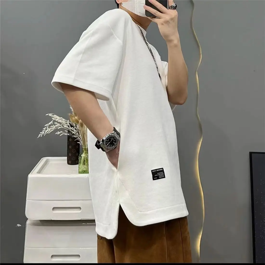 Spring Summer Fashion Handsome Round Neck Short Sleeve Pullover Clothing Casual Versatile Western Commuting Solid Men's Shirts