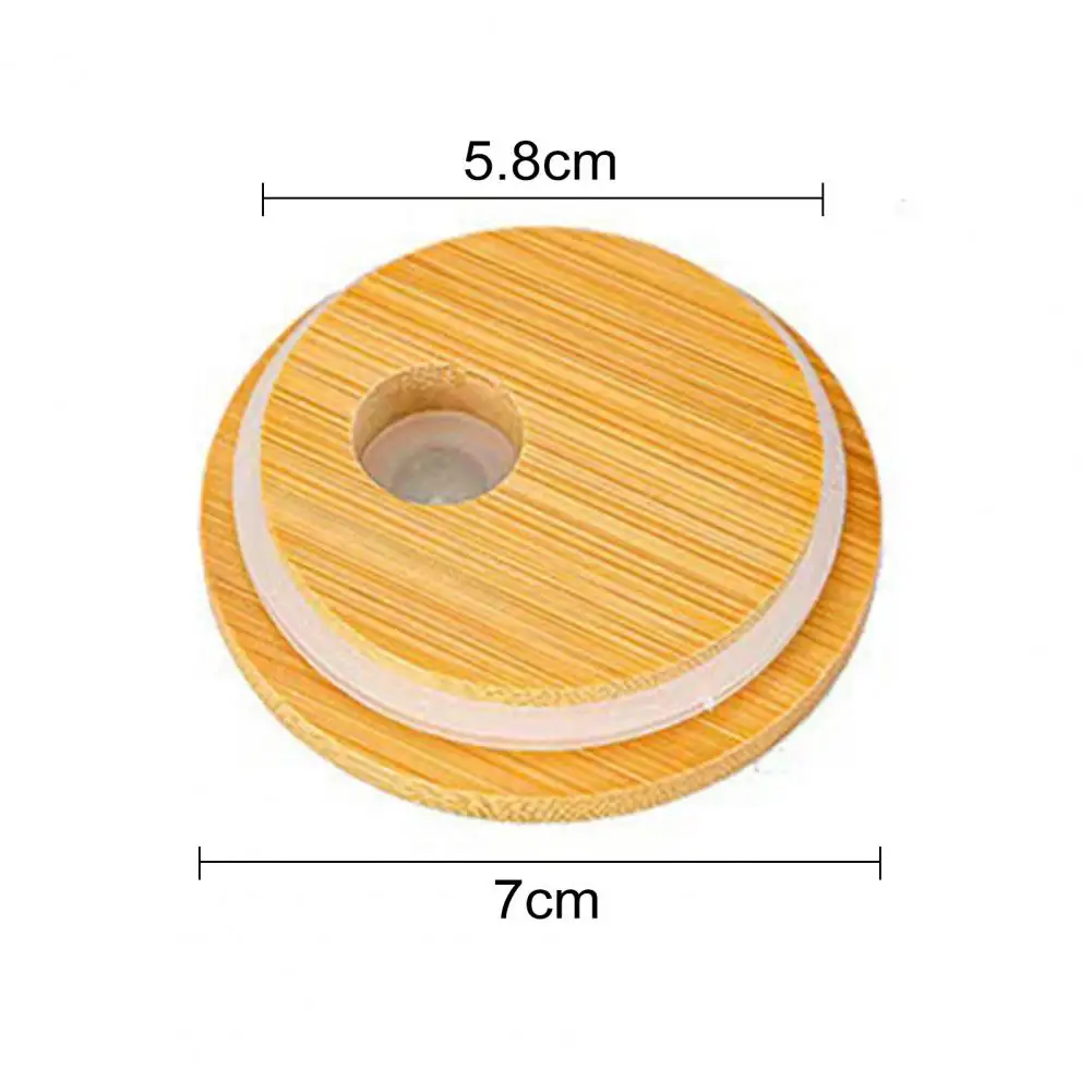 4 Pcs Bamboo Lid With Straw Hole Silicone Seal Lid 2.76inch Canning Lid Regular Mouth Jars Replacement For Beer Glasses Cup Tool