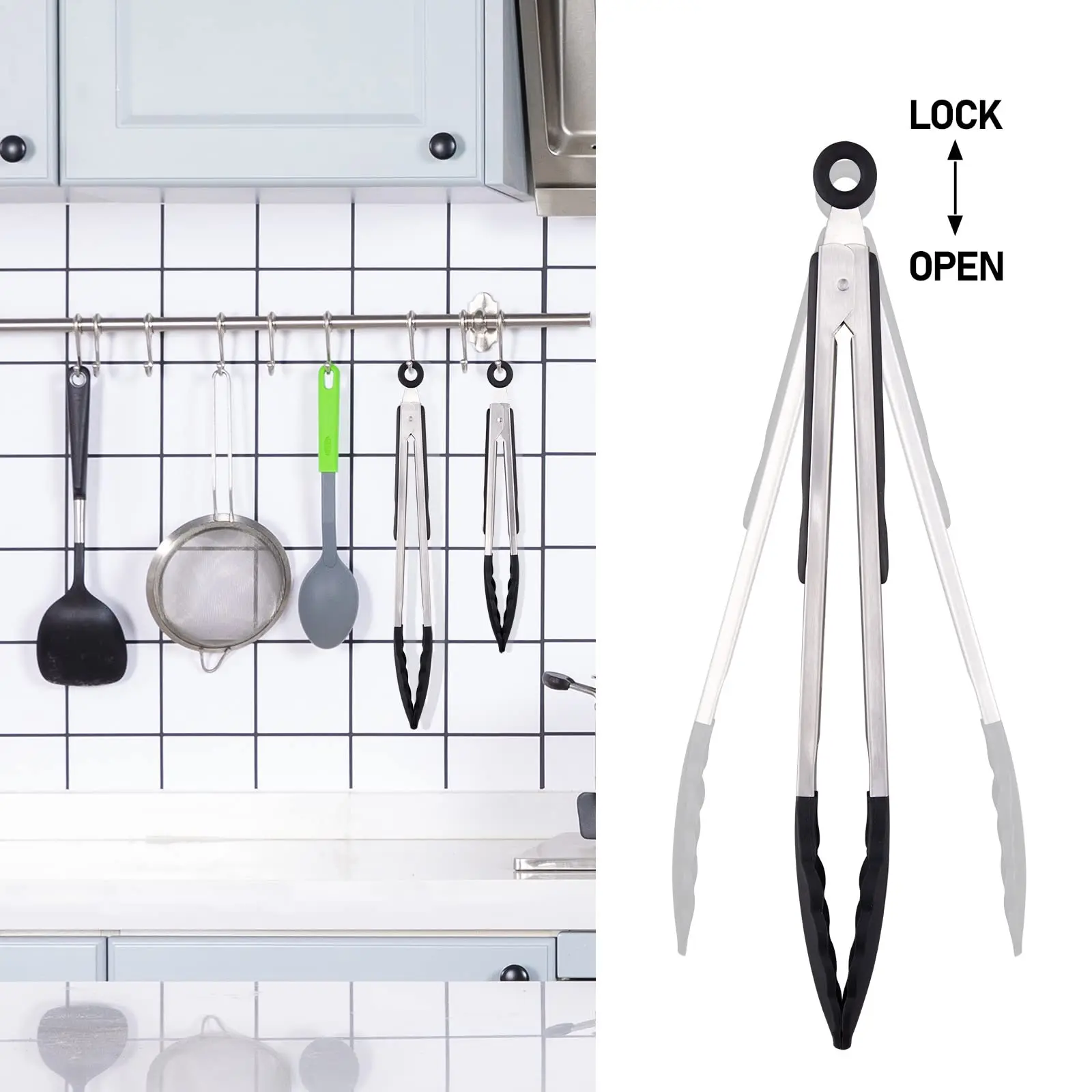 2 pcs Kitchen Silicone Non-Slip Tongs Cooking 9In 12In Kitchen Tools Pasta BBQ Table Tongs Silicone Accessories