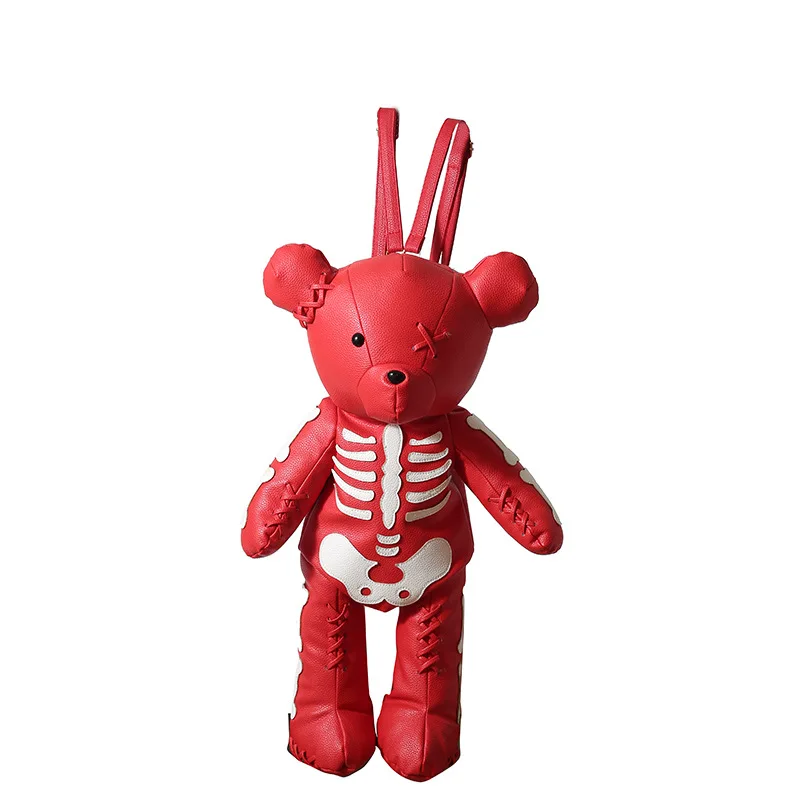 Skeleton Bear Backpack PU Leather Artistic Personality Thriller Single Shoulder Crossbody Backpack Halloween Backpacks 5